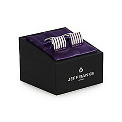 Silver striped cufflinks in a gift box